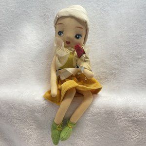 Vintage Poseable‎ Doll Blonde Hair Big Eyes Cloth Yellow Skirt Rose Big Eyes
